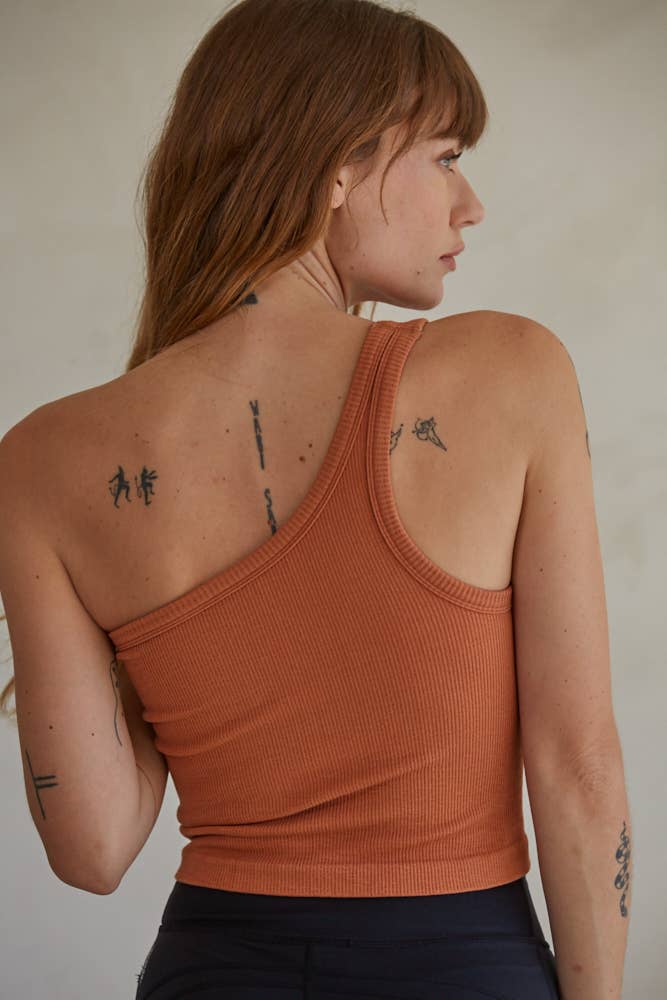 High Quality Seamless One Shoulder Ribbed Top