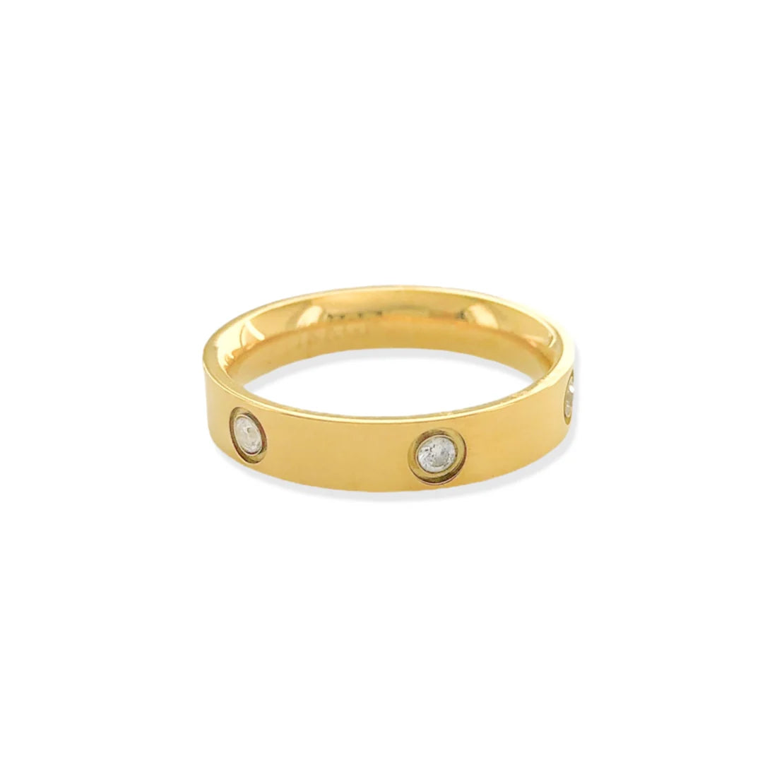 Gold Thick Water Resistant Ring with CZ Diamond Detail