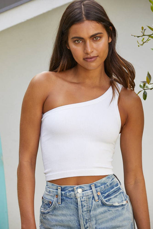 High Quality Seamless One Shoulder Ribbed Top