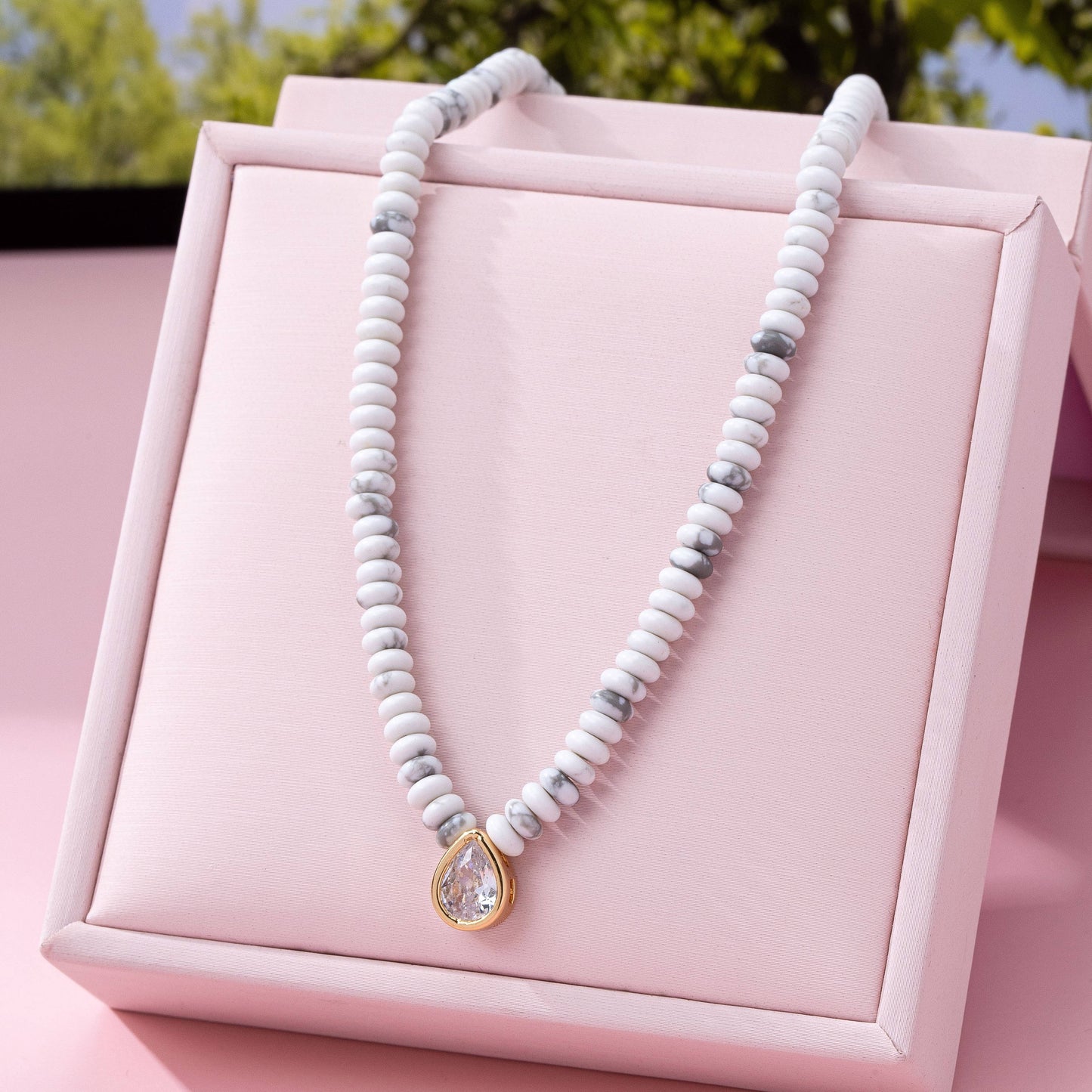 Natural Stone Beaded Charm Necklace