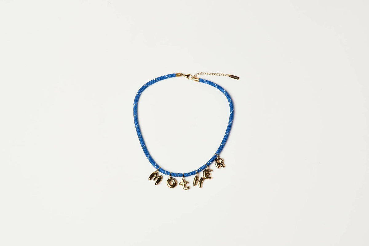 Mother Bubble Cord Necklace - Cobalt Blue/Gold