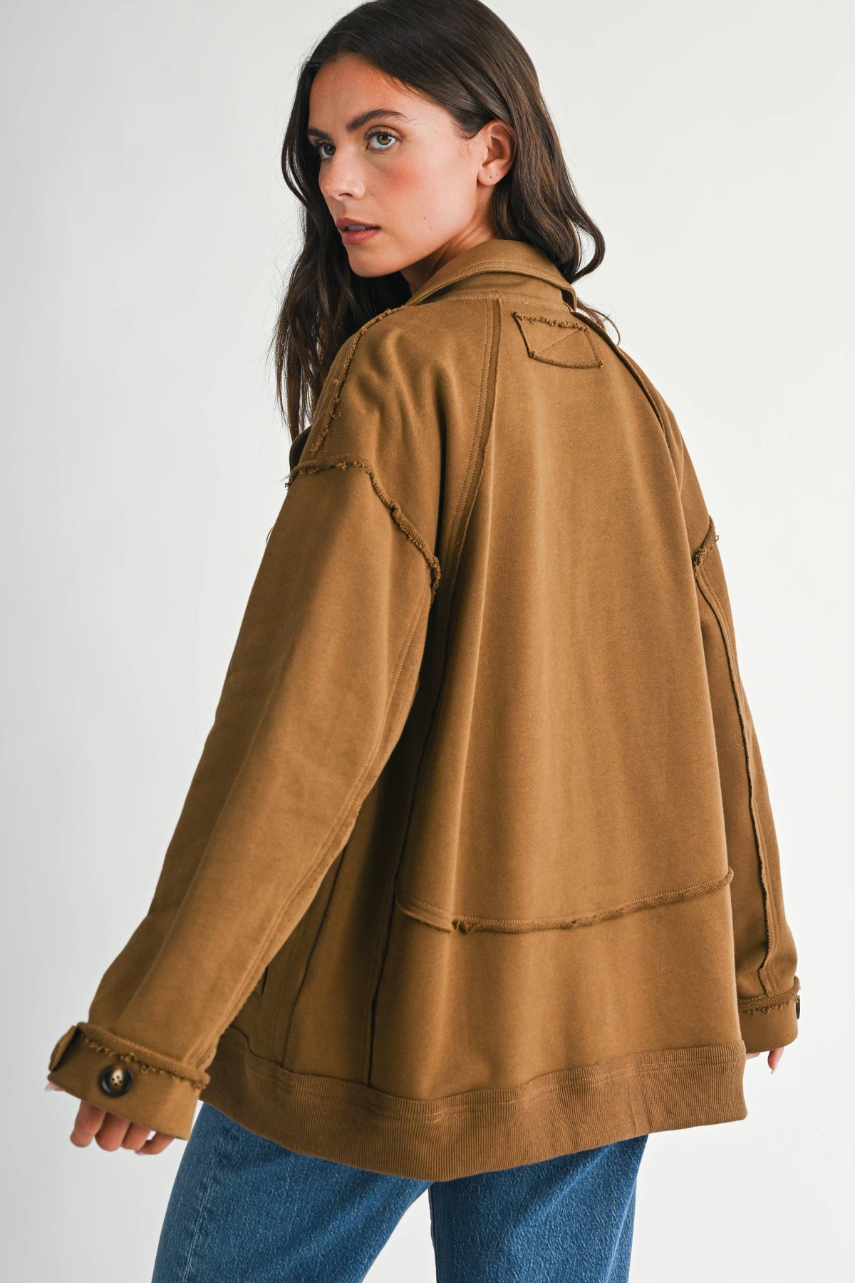 5198IK Oversized Raw Edge Knit Jacket
