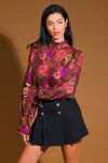 Bright Floral Long Sleeve High Neck Top