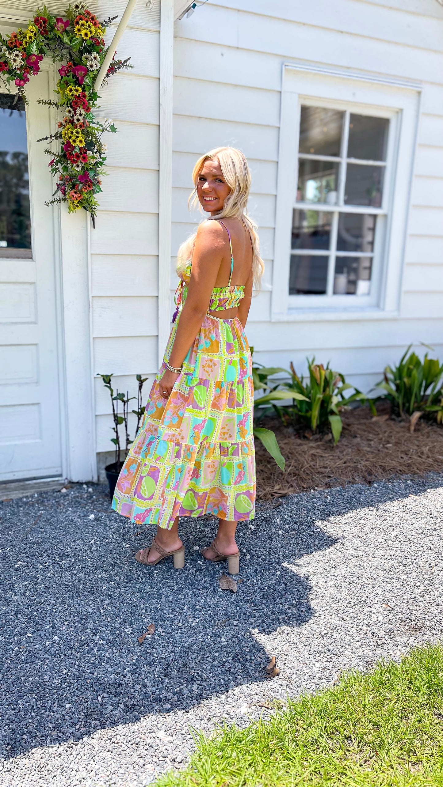 Tropical Mosaic Spaghetti Strap Maxi Dress