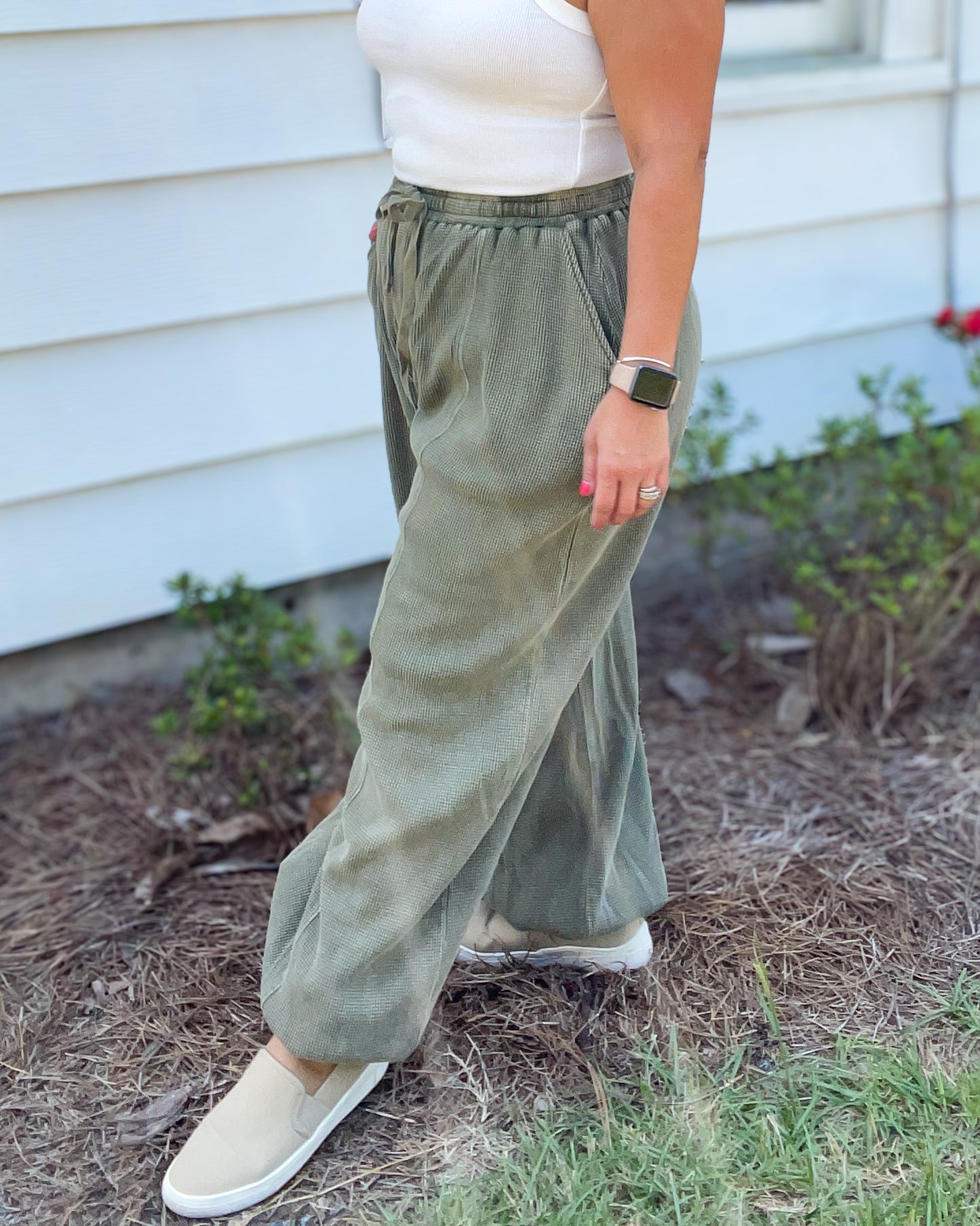 Olive Washed Waffle Knit Joggers