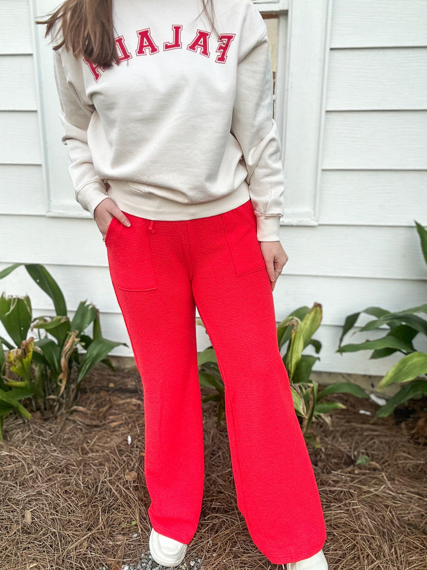 Brown And Red Cozy go-to Knit Pants W/ Pockets