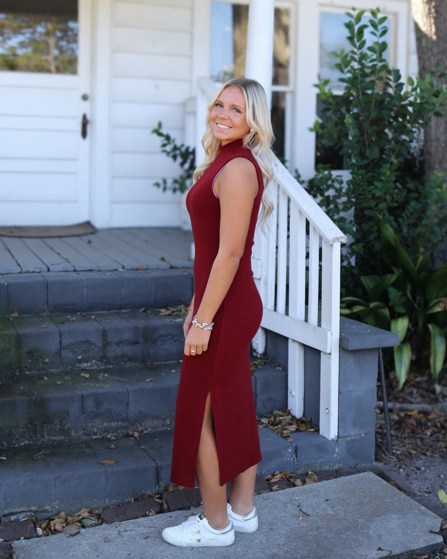 Cliffside Sleeveless Mock Neck Midi Dress