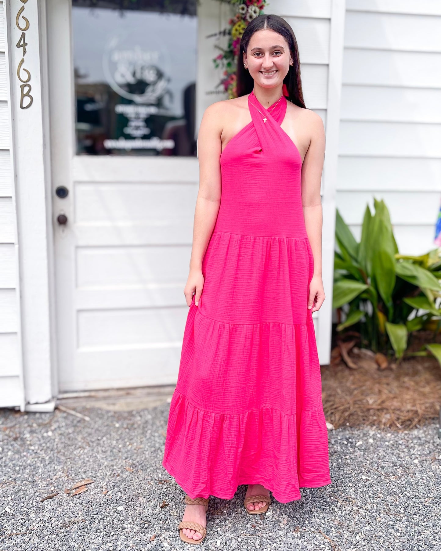 *FINAL SALE* Fuchsia Island Halter Maxi Dress