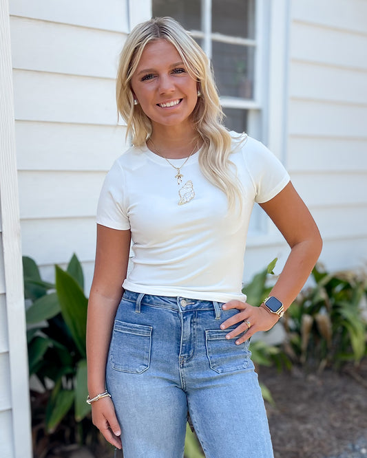 *Small Stain on Sleeve*Sally Seashell Bead Tee *FINAL SALE*