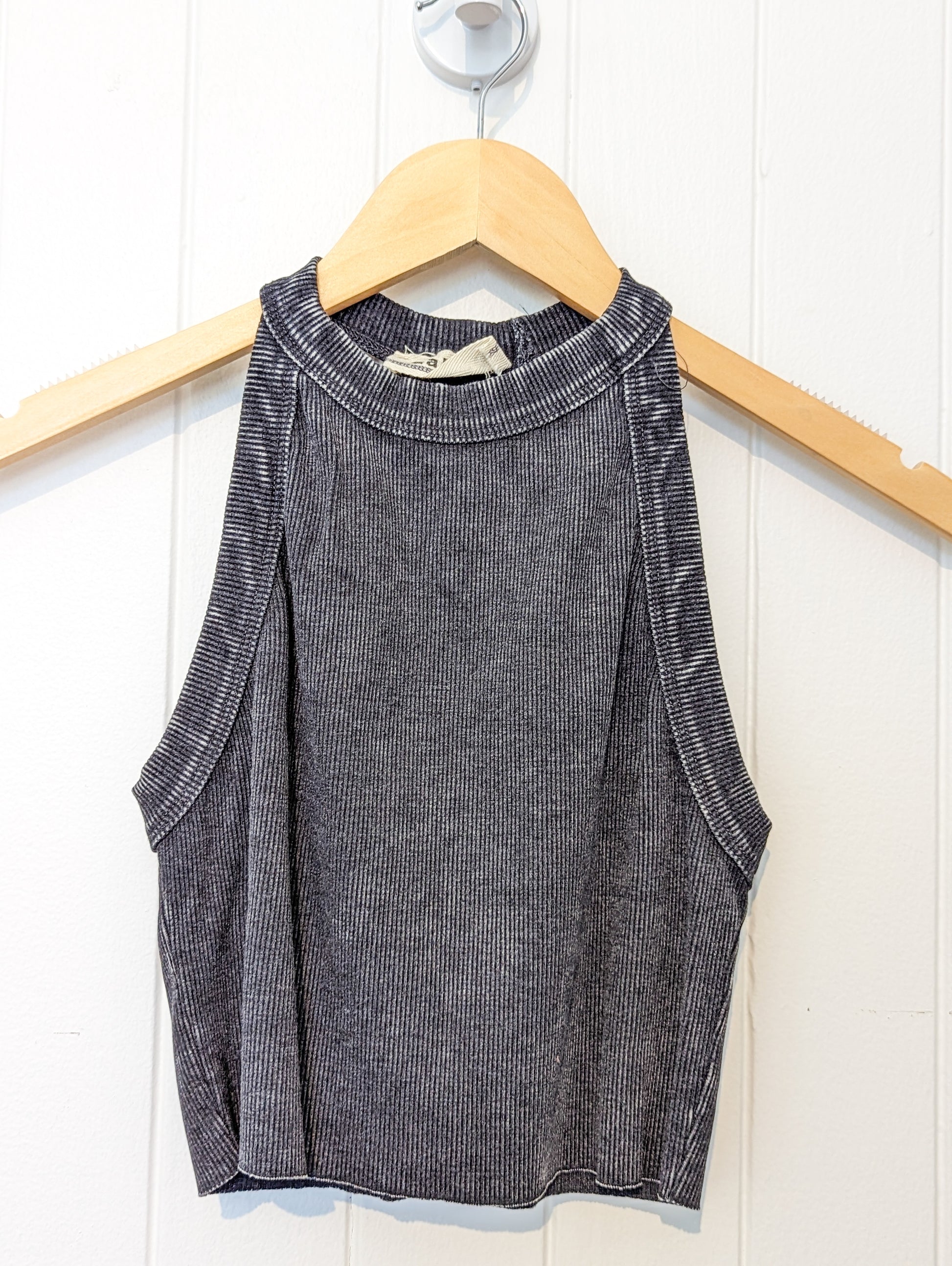 Charcoal mineral wash ribbed tank 