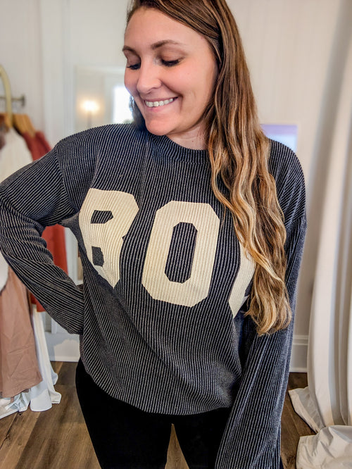 "boo" ribbed long sleeve top