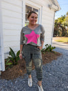 Cargo Green Hot Pink Star Light Weight Sweater