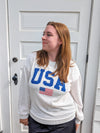 *FINAL SALE*USA White Long Sleeve Ribbed Graphic Top