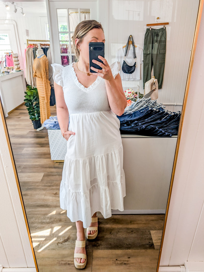 *FINAL SALE* Flowy Cotton poplin Smocked Midi Dress