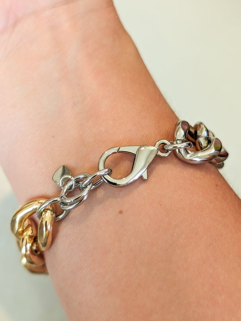 Two Toned 14K and Rhodium Triple Plated Chain Bracelet