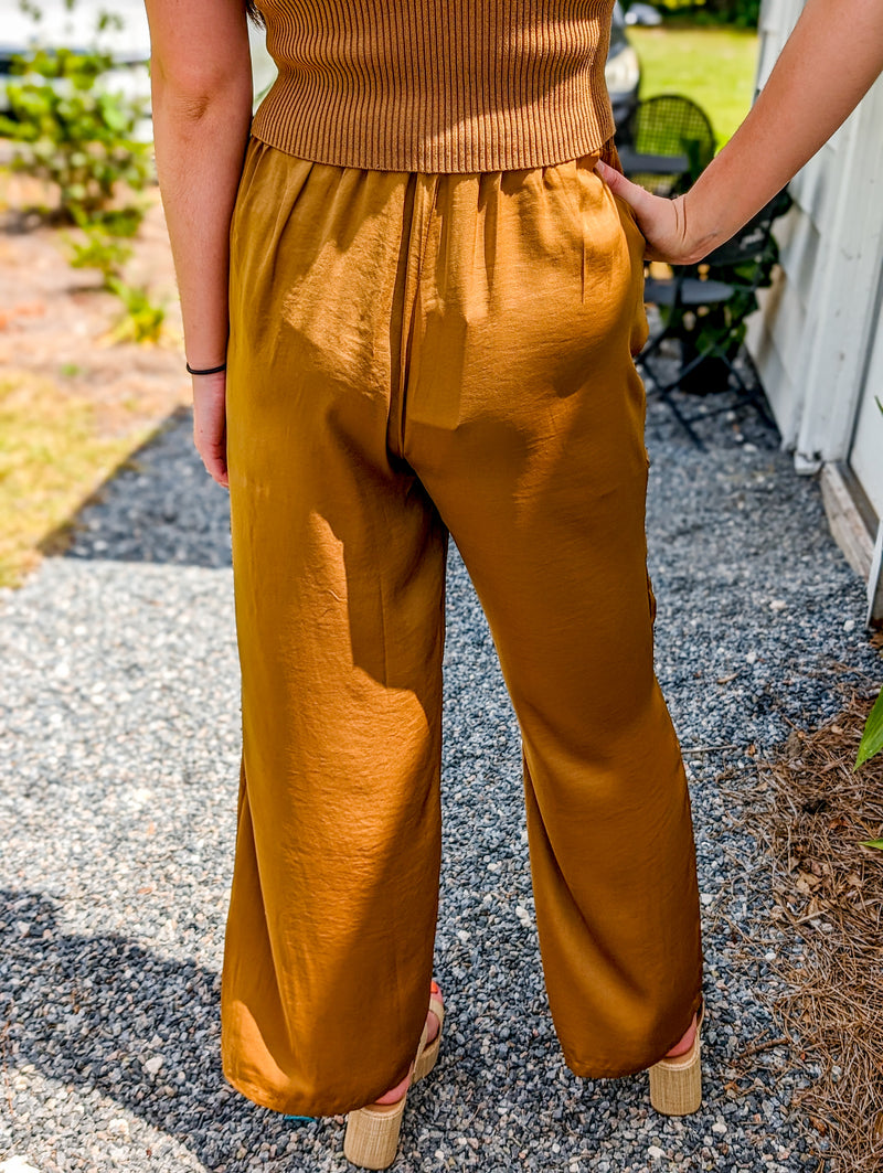 *FINAL SALE*Caramel Silky Wide Leg Pants