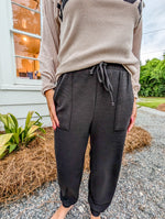 Black Cloudy Knit Comfy Joggers with Cuffed Bottoms and Pockets