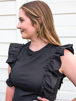 *FINAL SALE*Black Poplin Ruffle Sleeveless Top