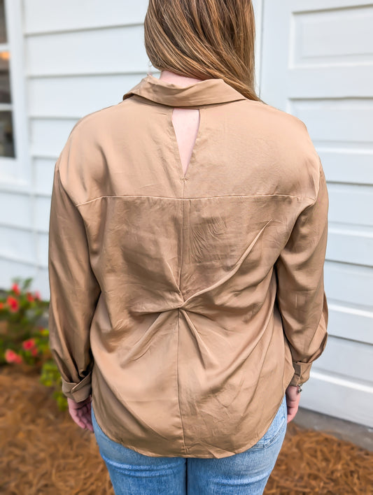 Dark Taupe Dress Code Back Knot Shirt