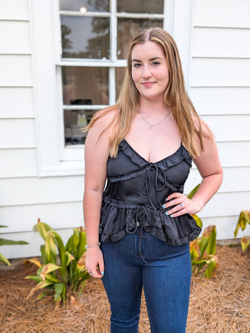 *FINAL SALE*Sweet Treat Black Ruffle Tank Top