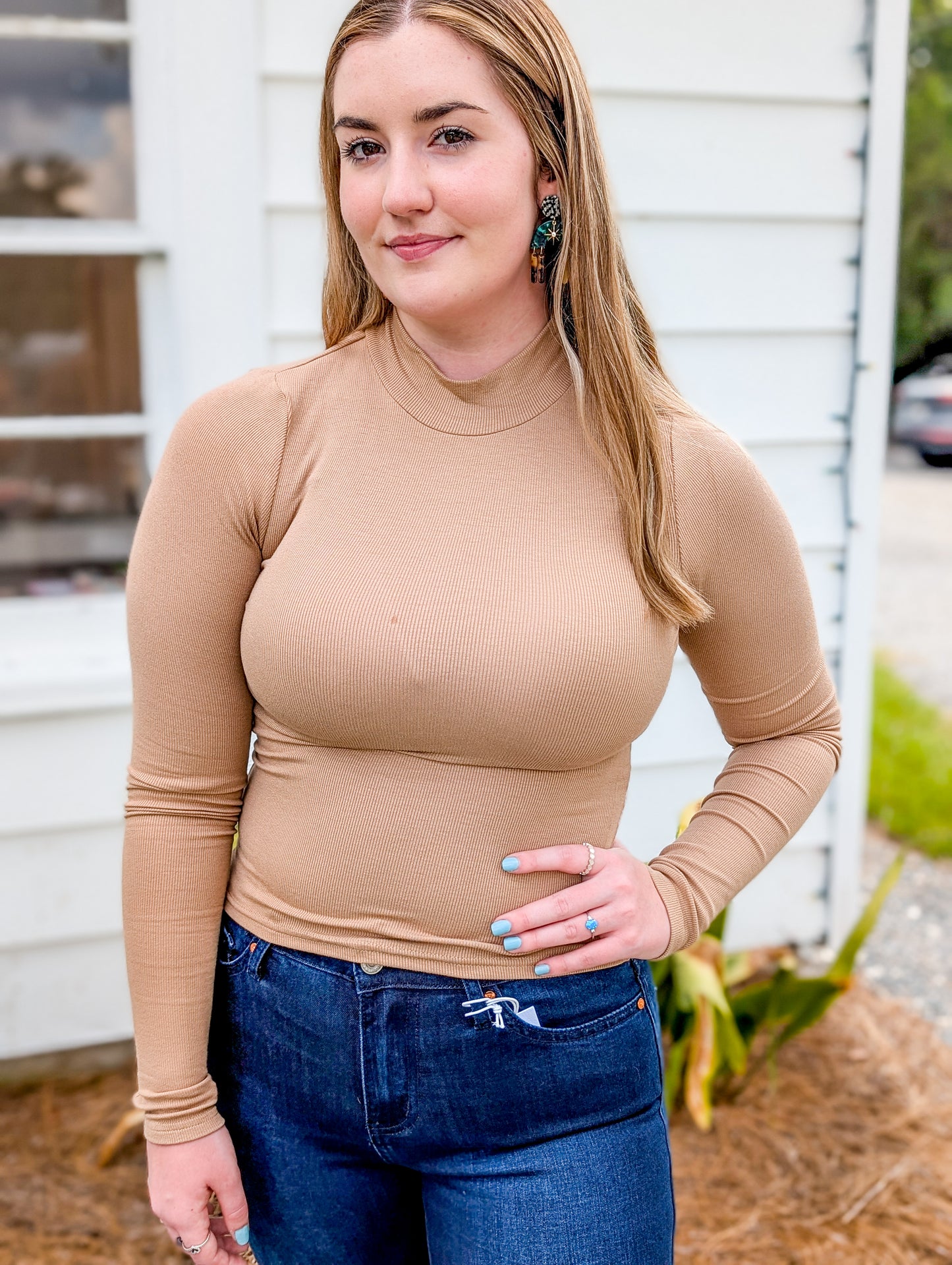 *FINAL SALE* Dark Taupe Ronan Mock Neck Knit Top