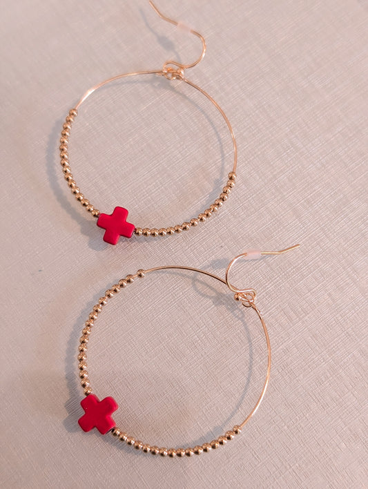 Christa Hoop Earrings With Cross Red