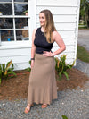 Dark Taupe Ribbed Midi Skirt