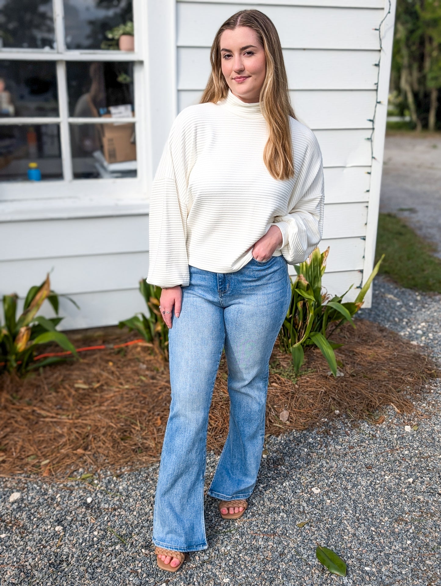 *Final Sale* Oversized Ivory Mock Neck Dolman Sleeve Top