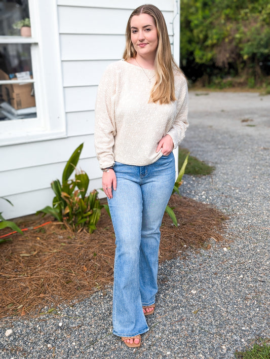 *Final Sale* Off The Shoulder Oatmeal Long Sleeve Knit Top