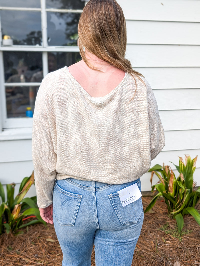 Off The Shoulder Oatmeal Long Sleeve Knit Top