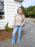 Black and Moss Ivory Striped Turtle Neck Stripped Sweater