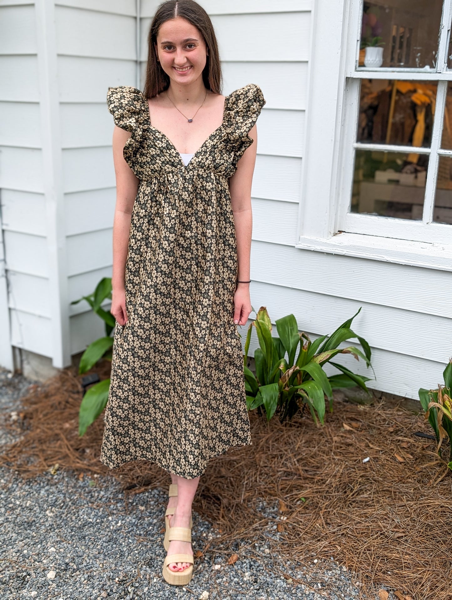 Gold Daisy Jacquard Maxi Dress