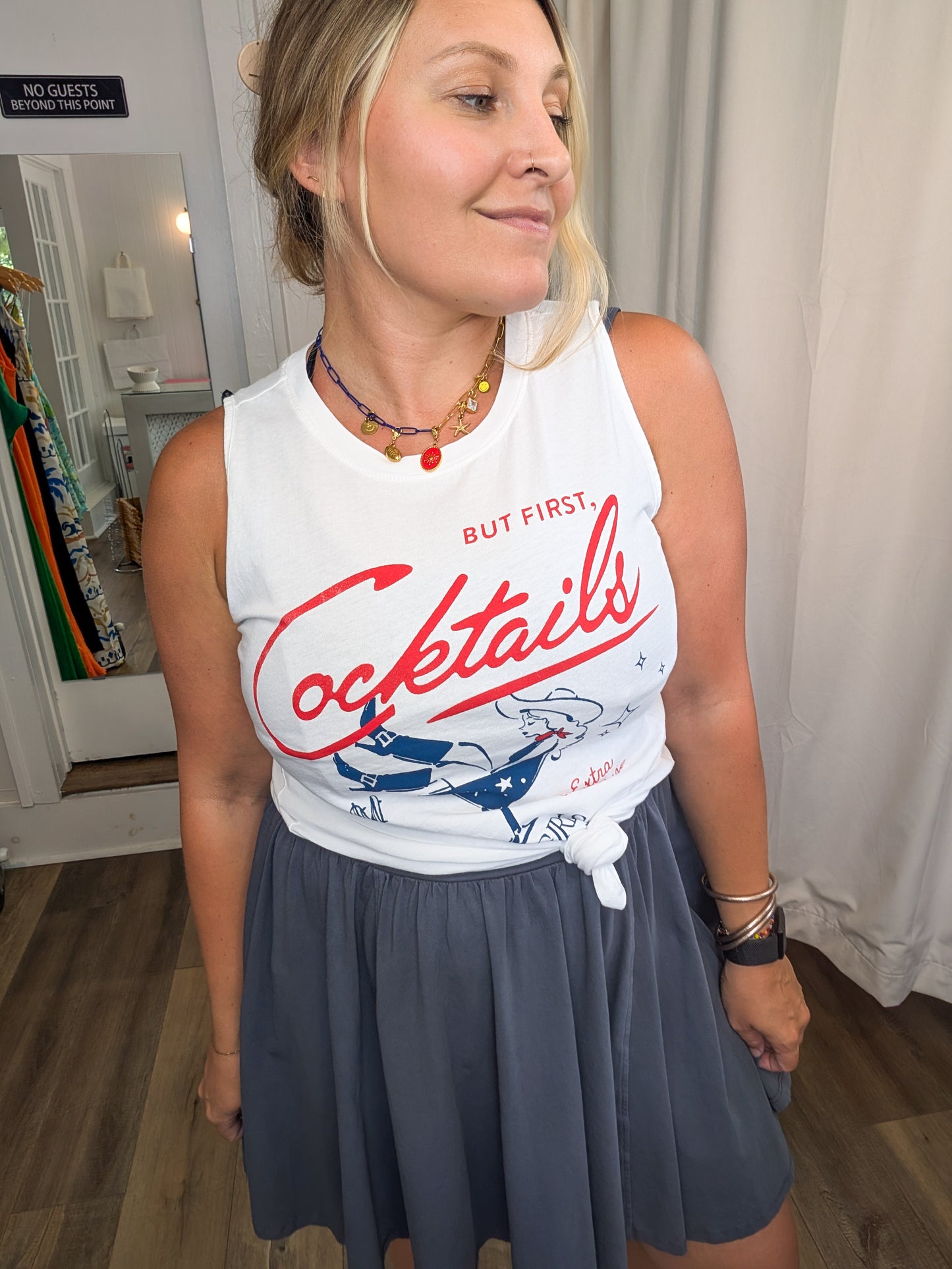 *FINAL SALE*“But First Cocktails” Mineral Graphic Tank Top