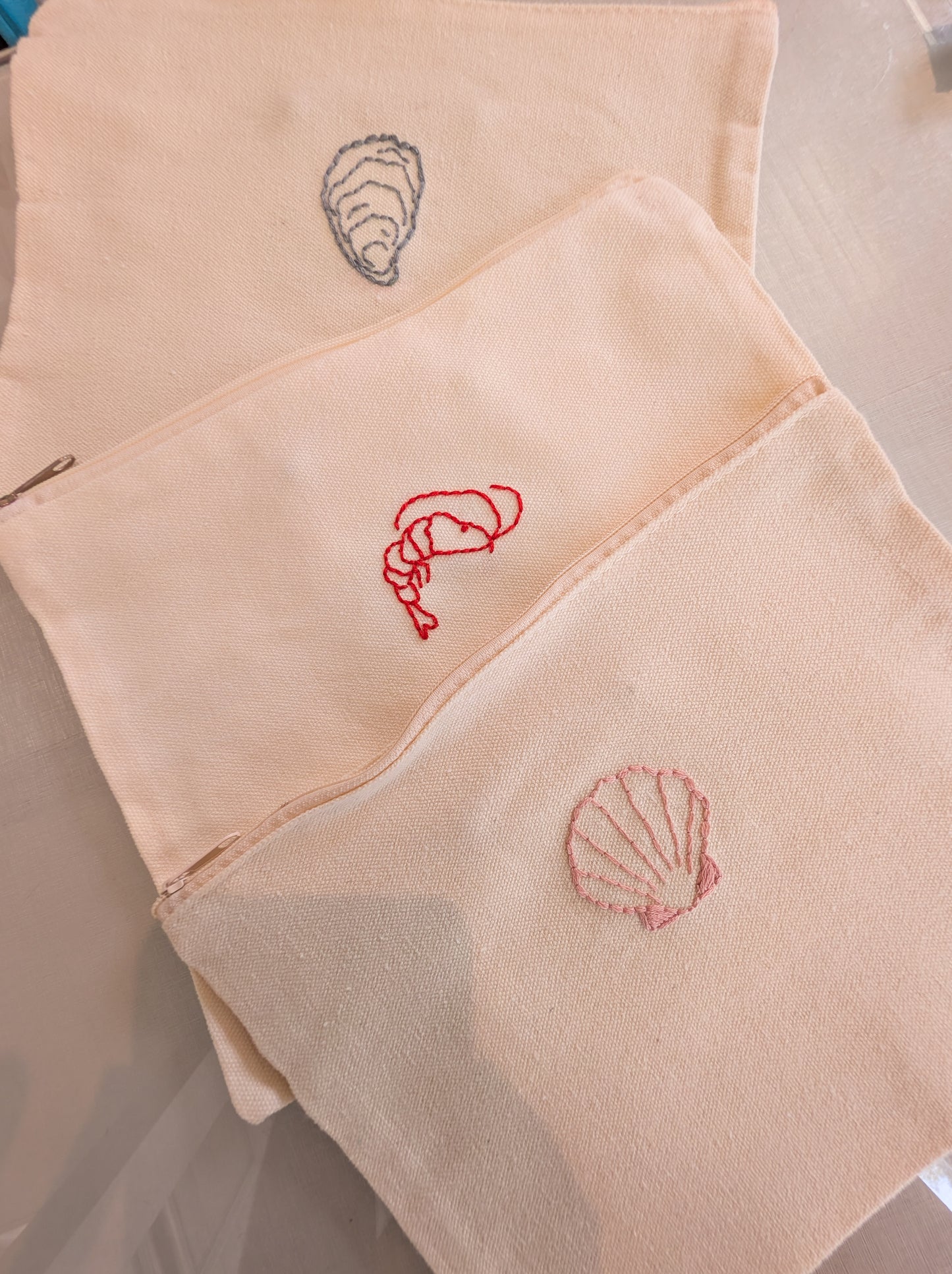 *FINAL SALE* Strawberry Threads Hand Embroidered Canvas Make Up Bag