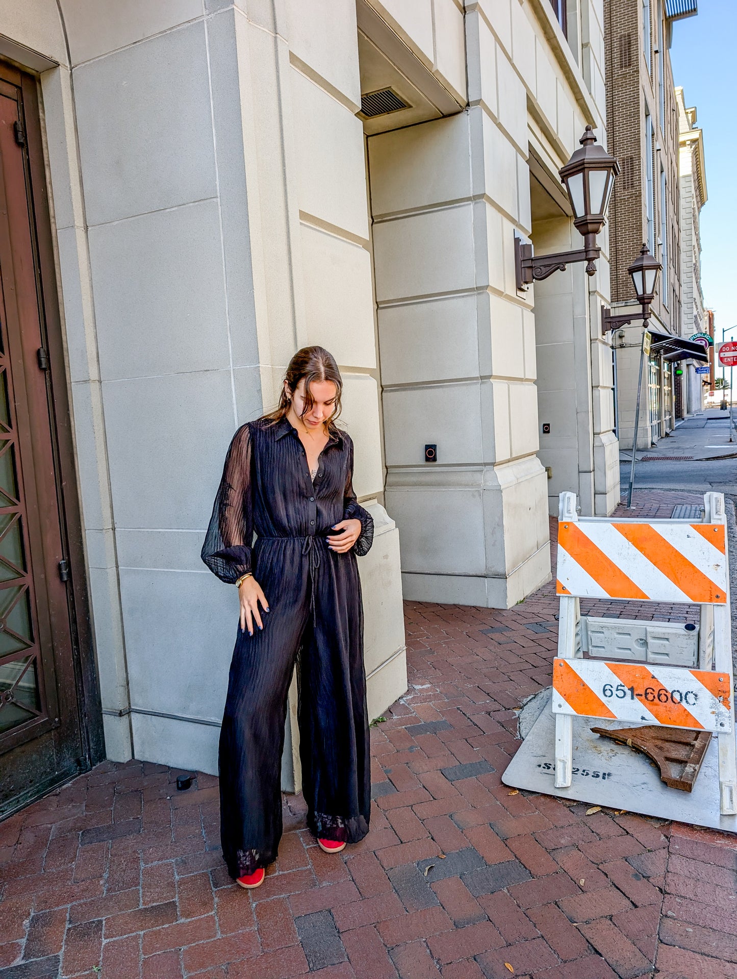 Gathering Button Up Jumpsuit