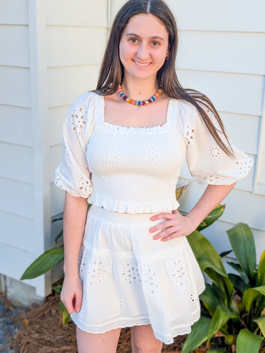 Scrunched Bohemian Flower Sleeve Top