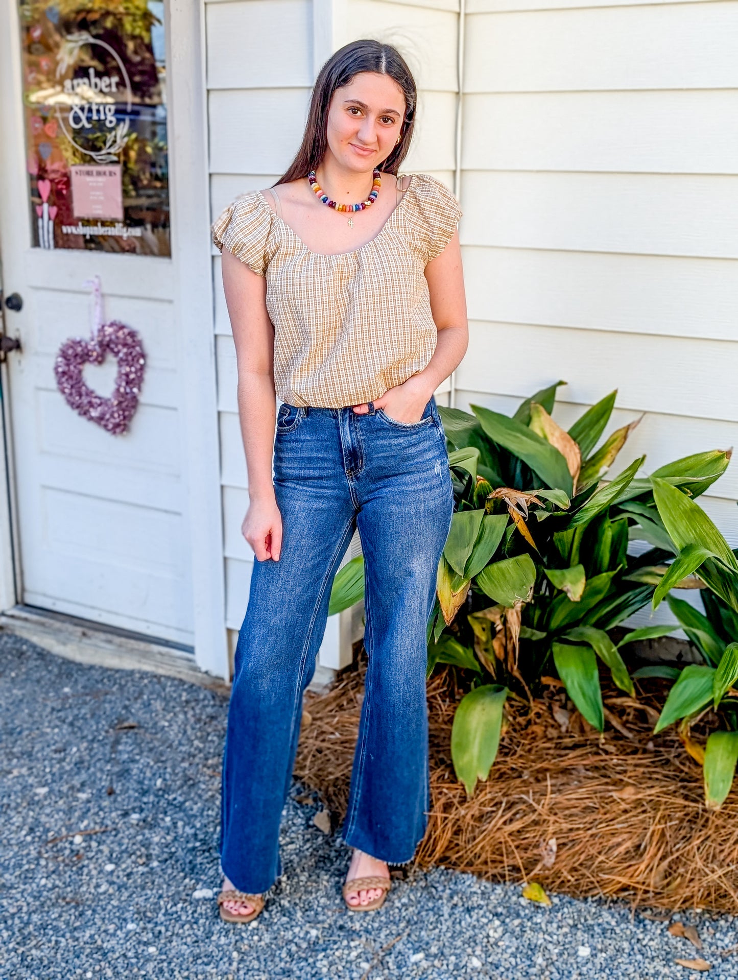 Tan Cropped Bubble Top