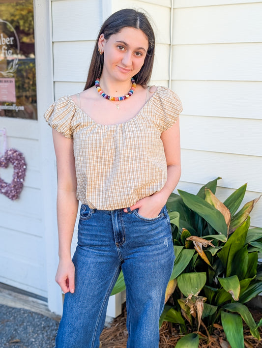 Tan Cropped Bubble Top
