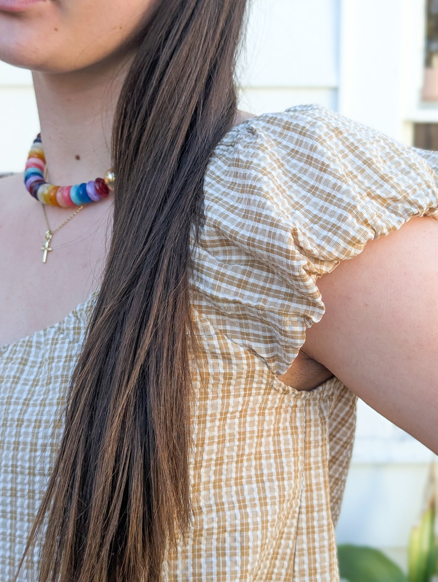 Tan Cropped Bubble Top