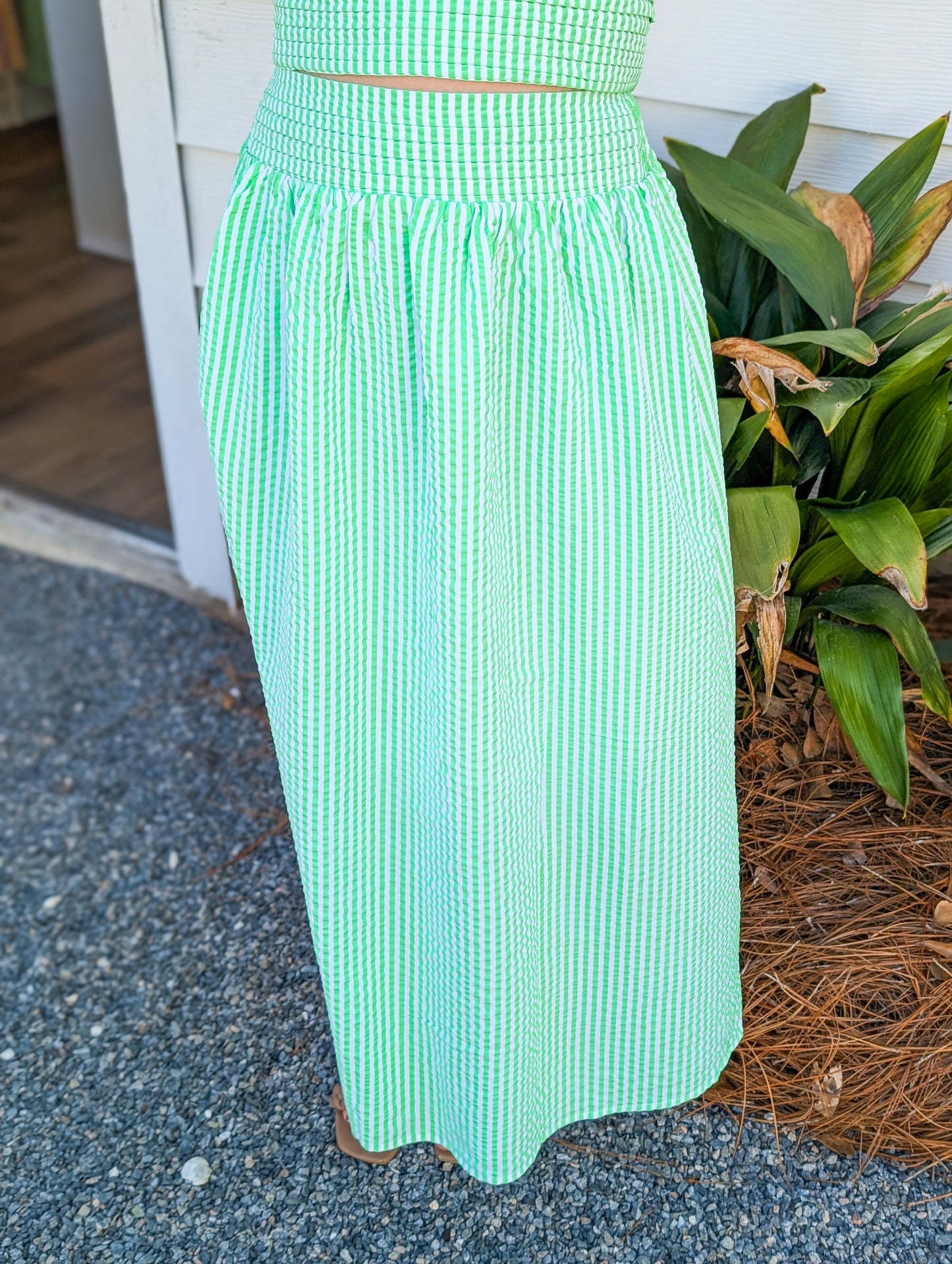 Flowy Mint Green Pin Striped Midi Skirt