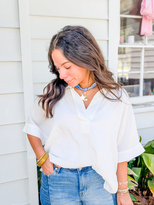 Collard Split Neck Blouse