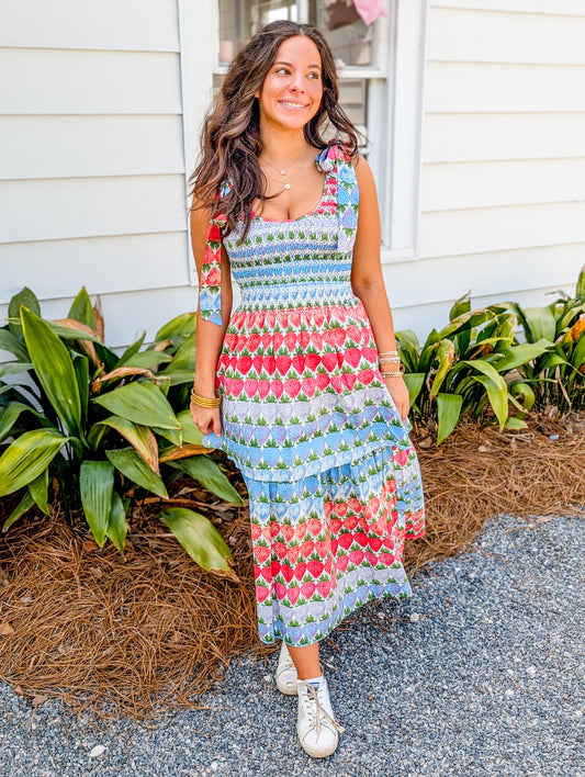 Berry Burst Kasia Smocked Midi Dress