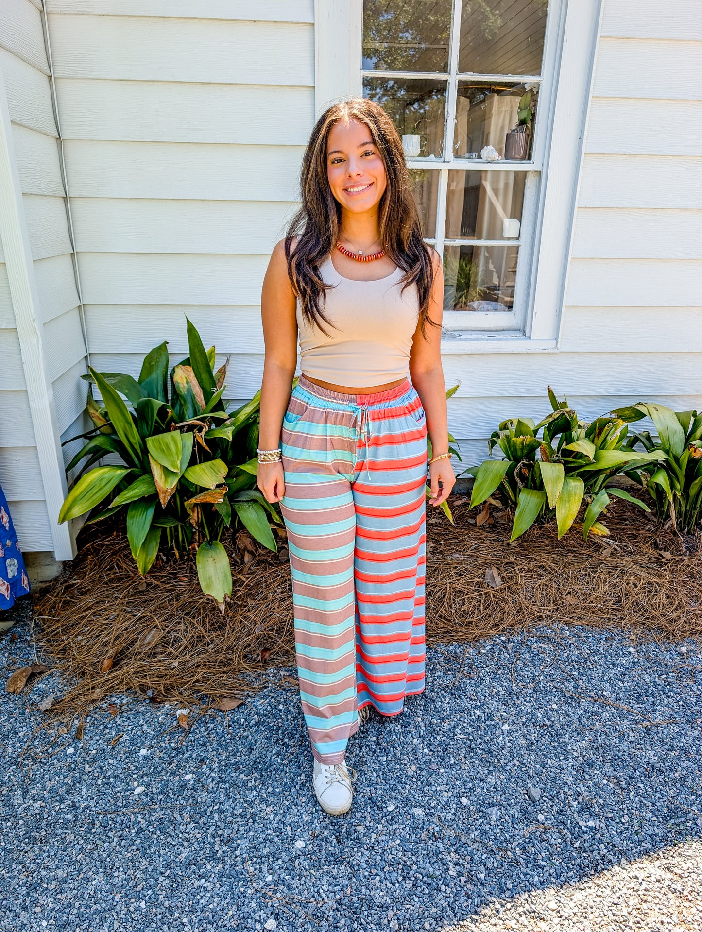 Mixed-Stripe Wide-Leg Pants