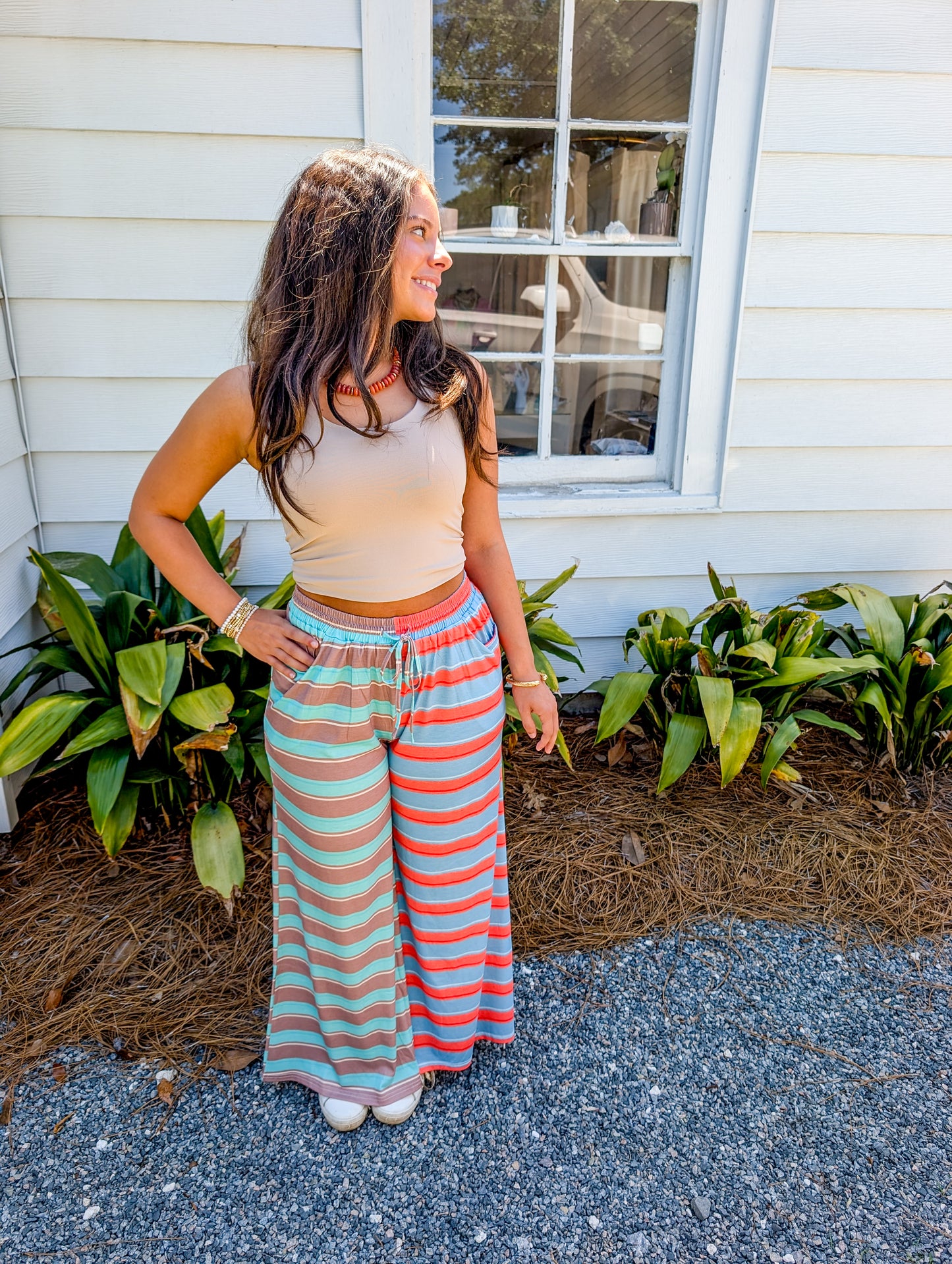 Mixed-Stripe Wide-Leg Pants