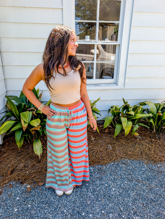 Mixed-Stripe Wide-Leg Pants