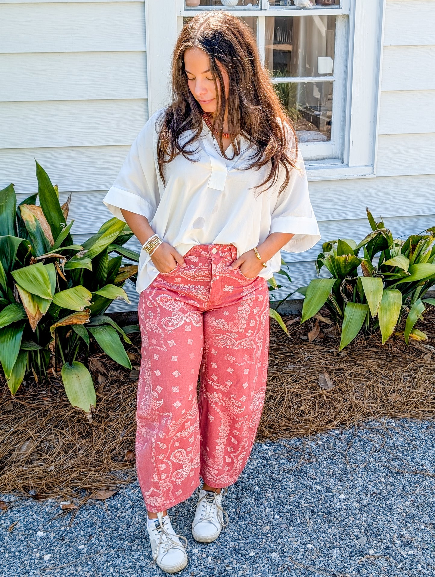 Bandana Cropped Barrel Jean