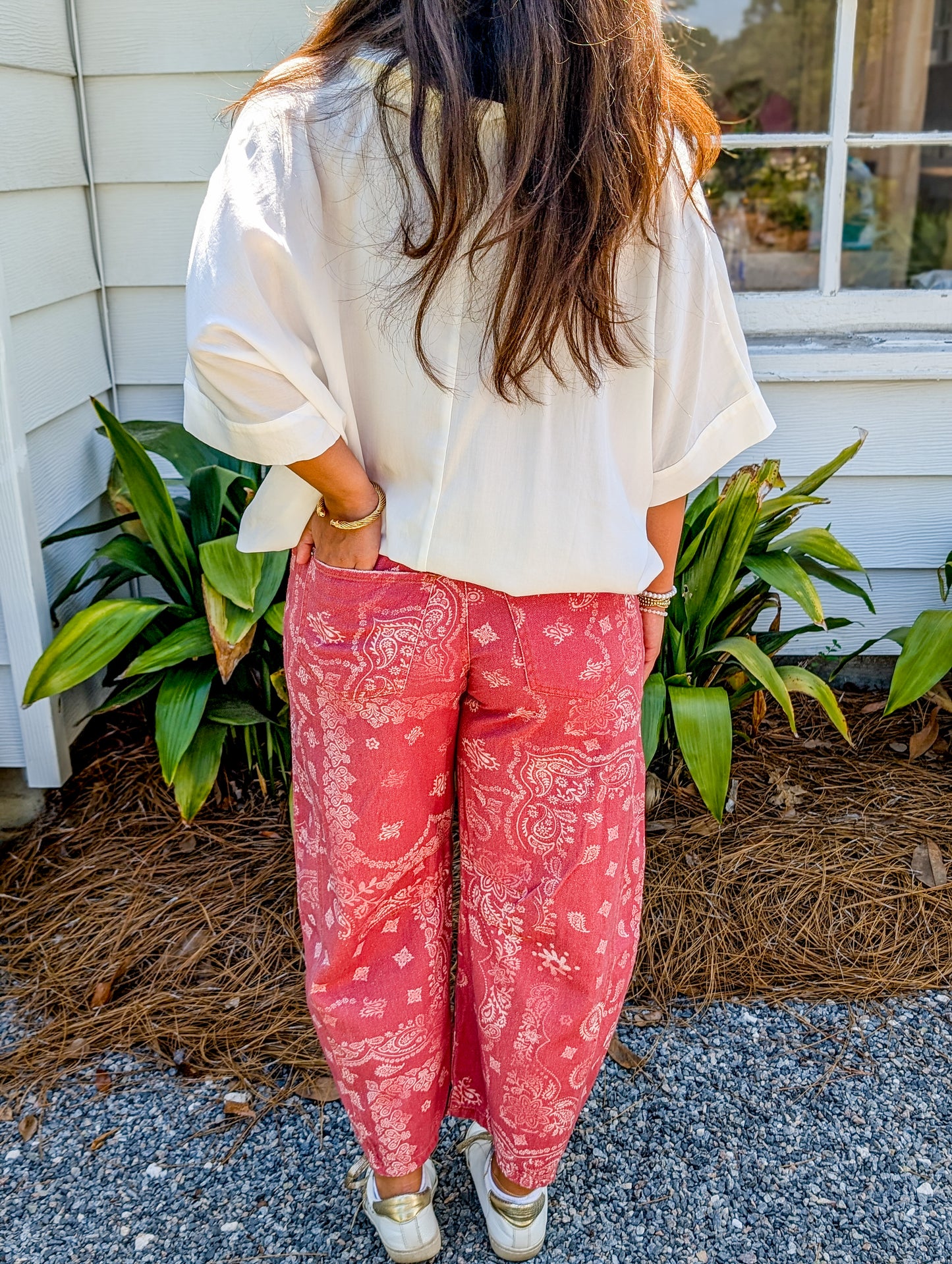 Bandana Cropped Barrel Jean