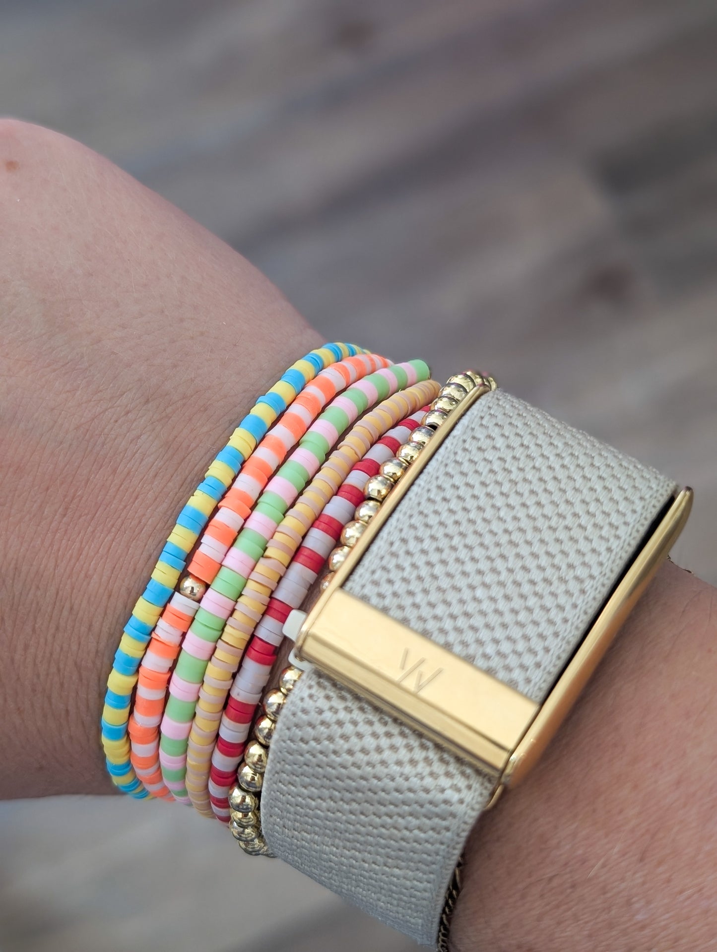 Multi Color Rubber Beaded Bracelets (5 in total)