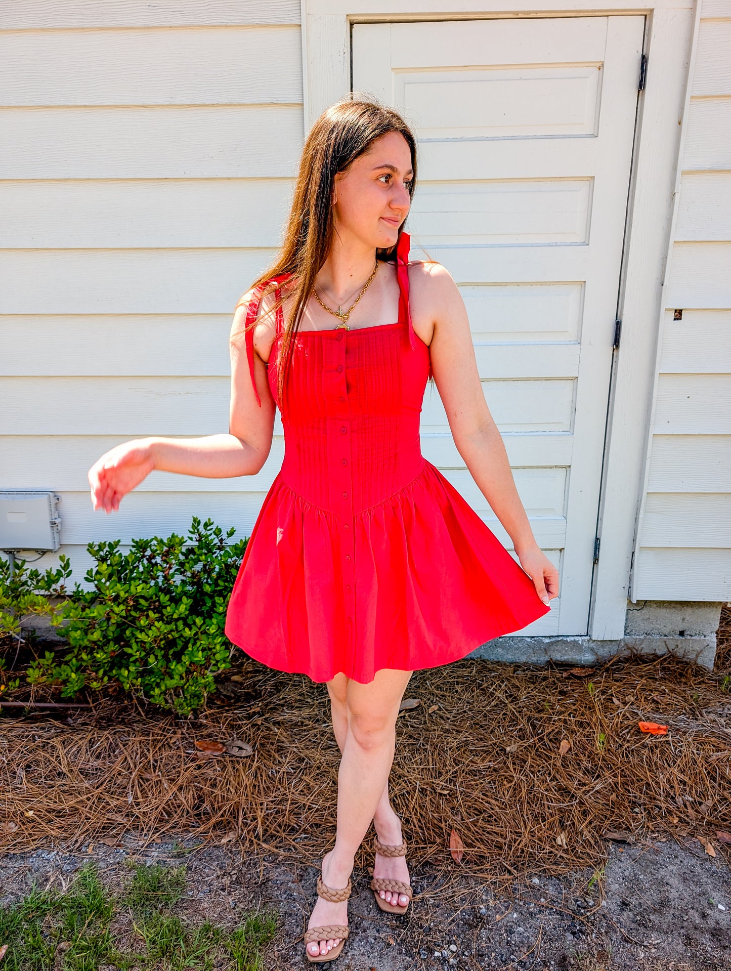 Canyon Pintuck Tie Mini Dress