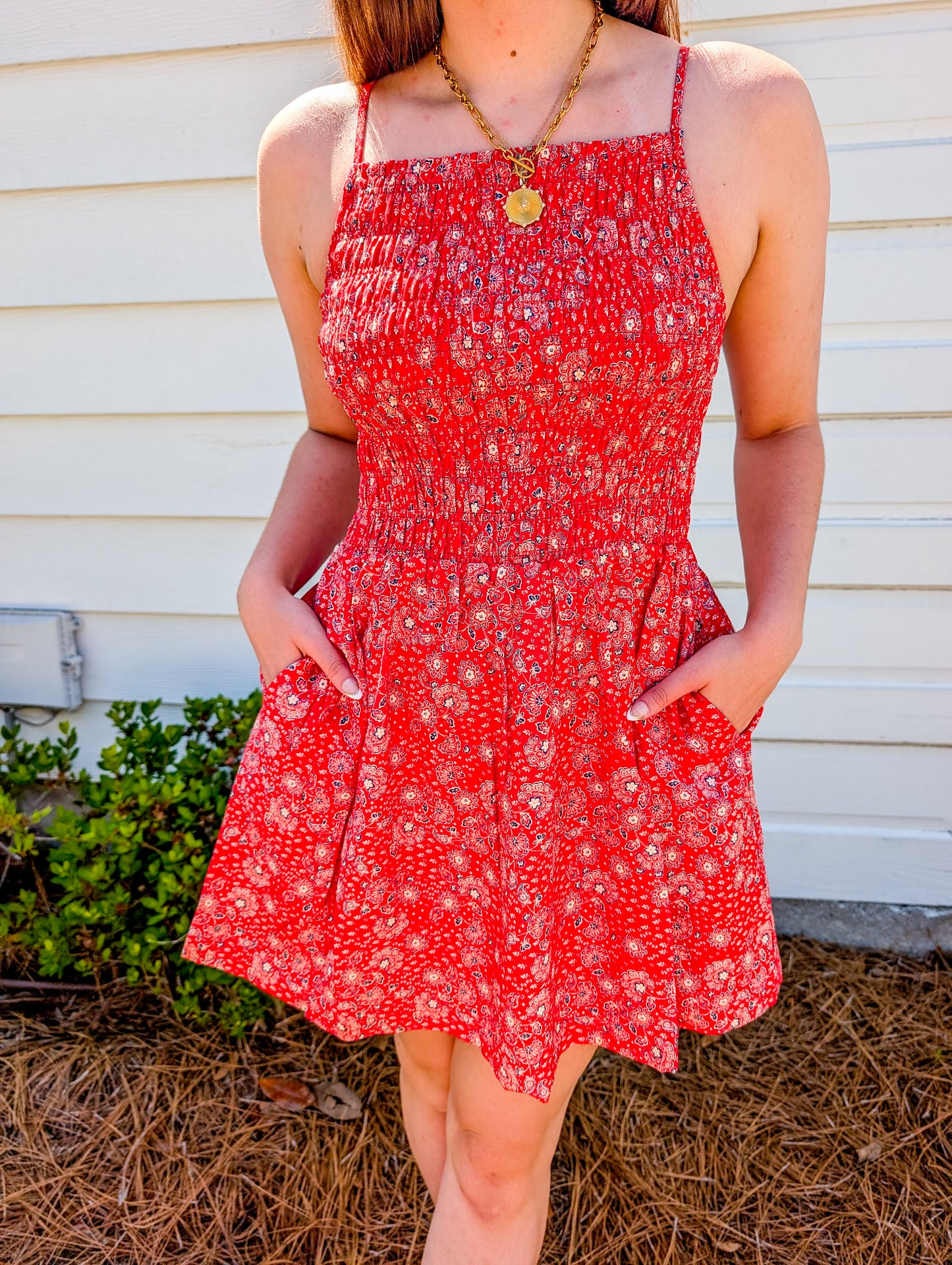 Firecracker Shirred Mini Dress